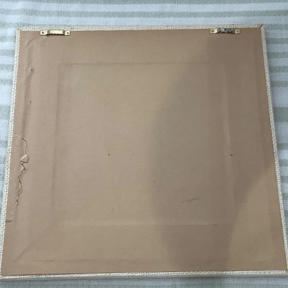 VTG Style Mirror raffia-textured frame Hawaiian Decor Tropical Tiki Bar Boho D